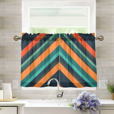Yayeee Kitchen Curtains Light Filtering 27"x36" Rod Pocket Short Cafe Window Panel, Retro Stripes