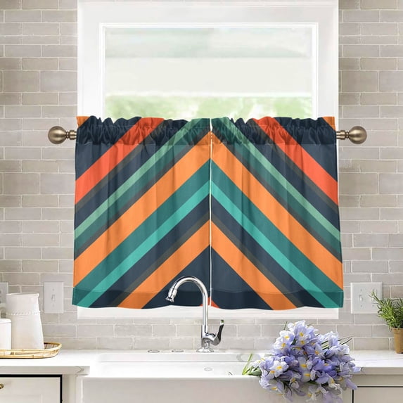 Yayeee Kitchen Curtains Tier Pair Light Filtering 27"x36" Rod Pocket Short Cafe Window Panel, Retro Stripes