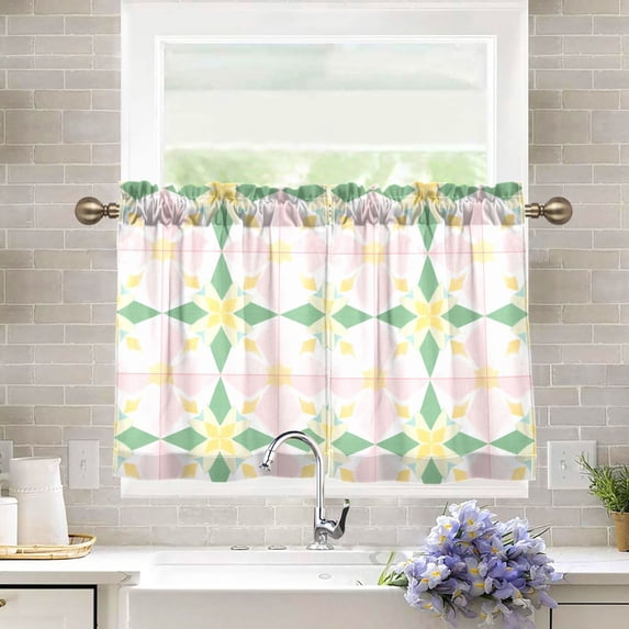 Yayeee Kitchen Curtains Tier Pair Light Filtering 27"x36" Rod Pocket Short Cafe Window Panel, Retro Yellow Stars