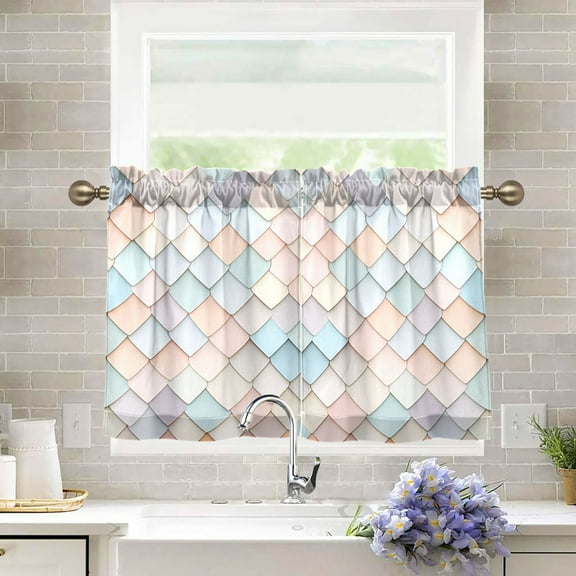 Yayeee Kitchen Curtains Light Filtering 27"x36" Rod Pocket Short Cafe Window Panel, Small Pink Pattern