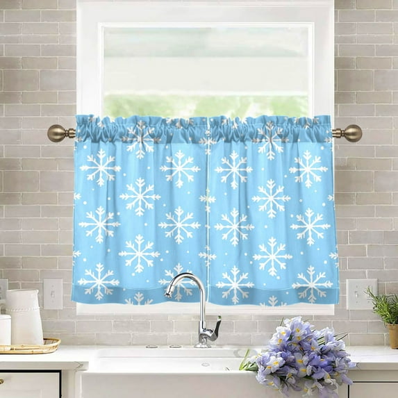 Yayeee Kitchen Curtains Light Filtering 27"x36" Rod Pocket Short Cafe Window Panel, Snowflake Pattern