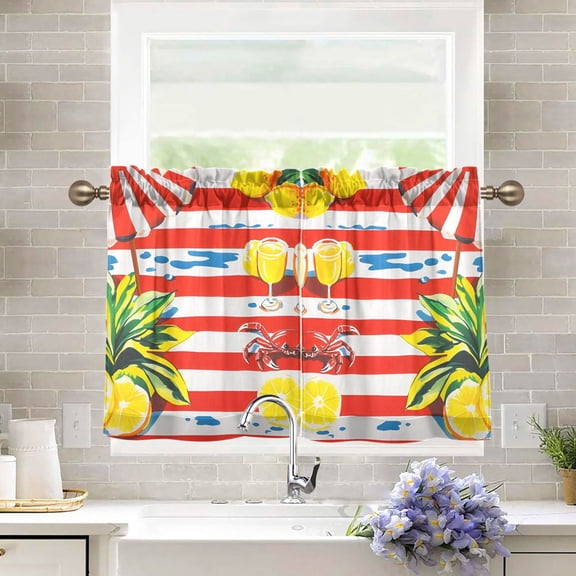 Yayeee Kitchen Curtains Tier Pair Light Filtering 27"x36" Rod Pocket Short Cafe Window Panel, Striped Lemon