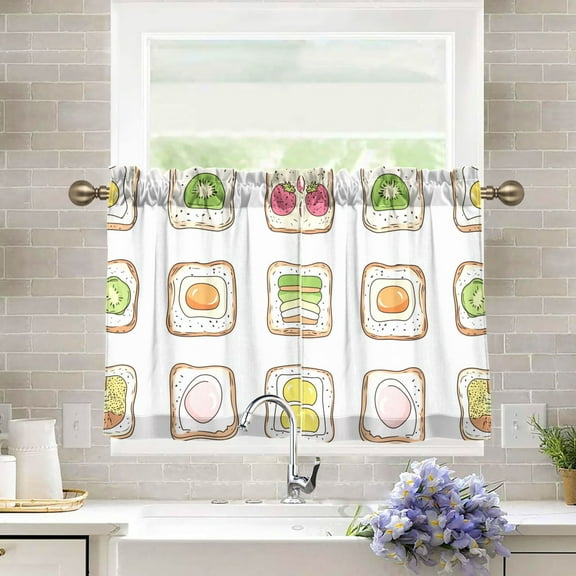 Yayeee Kitchen Curtains Light Filtering 27"x36" Rod Pocket Short Cafe Window Panel, Toasts Pattern