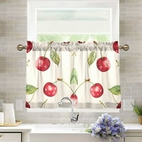 Yayeee Kitchen Curtains Light Filtering 27"x36" Rod Pocket Short Cafe Window Panel, Watercolor Cherry