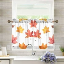 Yayeee Kitchen Curtains Light Filtering 27"x36" Rod Pocket Short Cafe Window Panel, White Autumn Leaves