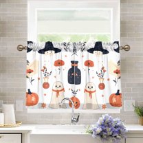 Yayeee Kitchen Curtains Light Filtering 27"x36" Rod Pocket Short Cafe Window Panel, White Cartoon Halloween Ghosts