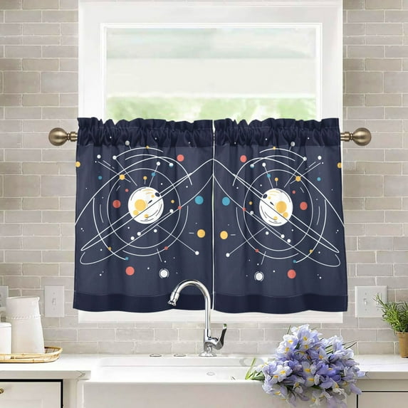 Yayeee Kitchen Curtains Tier Pair Light Filtering 27"x36" Rod Pocket Short Cafe Window Panel, White Planet