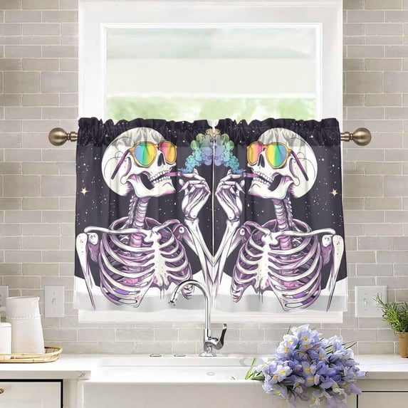Yayeee Kitchen Curtains Tier Pair Light Filtering 27"x36" Rod Pocket Short Cafe Window Panel, White Skeleton