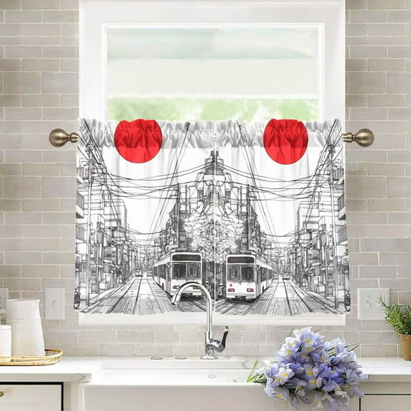 Yayeee Kitchen Curtains Tier Pair Light Filtering 27"x36" Rod Pocket Short Cafe Window Panel, White Streets