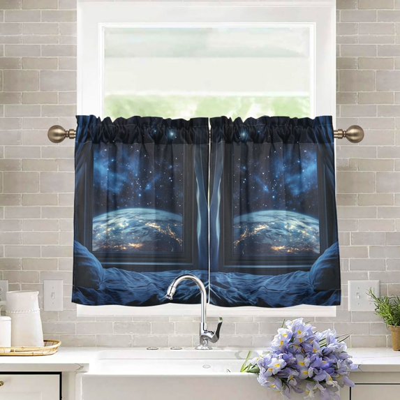 Yayeee Kitchen Curtains Tier Pair Light Filtering 27"x36" Rod Pocket Short Cafe Window Panel, Window Earth
