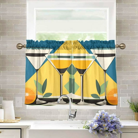 Yayeee Kitchen Curtains Light Filtering 27"x36" Rod Pocket Short Cafe Window Panel, Yellow Glasses
