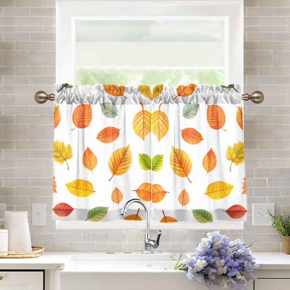 Yayeee Kitchen Curtains Tier Pair Light Filtering 27"x36" Rod Pocket Short Cafe Window Panel, Yellow Leaves