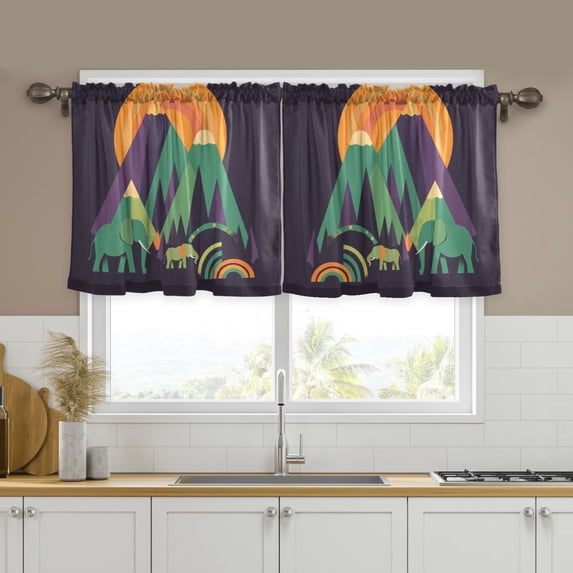 Yayeee Kitchen Curtains Tier Set of 2 Light Filtering 57"x24" Over Sink Window Panels, Abstract Animals