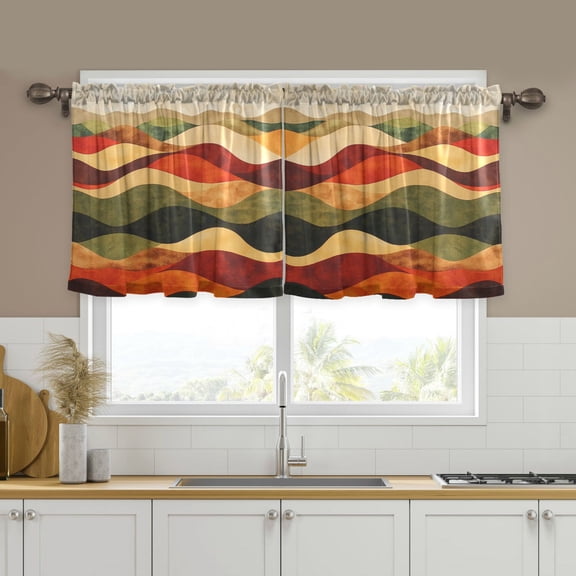 Yayeee Kitchen Curtains Tier Set of 2 Light Filtering 57"x24" Over Sink Window Panels, Abstract Desert Pattern