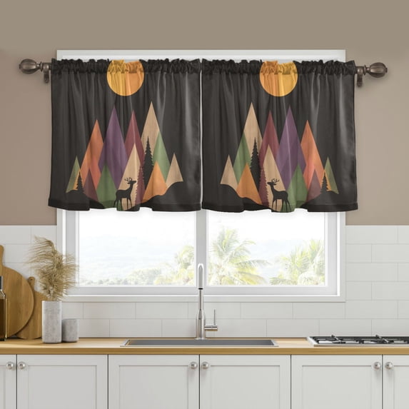Yayeee Kitchen Curtains Tier Set of 2 Light Filtering 57"x24" Over Sink Window Panels, Abstract Mountain