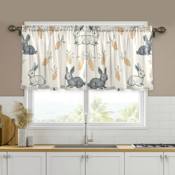 Yayeee Kitchen Curtains Tier Set of 2 Light Filtering 57"x24" Over Sink Window Panels, Adorable Bunnies