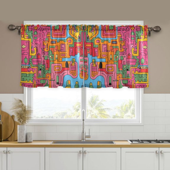 Yayeee Kitchen Curtains Tier Set of 2 Light Filtering 57"x24" Over Sink Window Panels, Art City