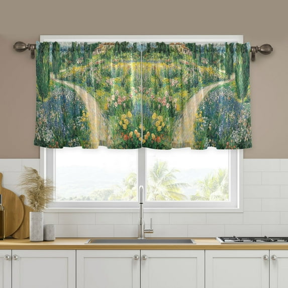 Yayeee Kitchen Curtains Set of 2 Light Filtering 57"x24" Over Sink Window Panels, Art Garden Scene