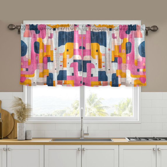 Yayeee Kitchen Curtains Set of 2 Light Filtering 57"x24" Over Sink Window Panels, Art Geometric