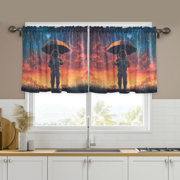 Yayeee Kitchen Curtains Tier Set of 2 Light Filtering 57"x24" Over Sink Window Panels, Astronaut at Dawn