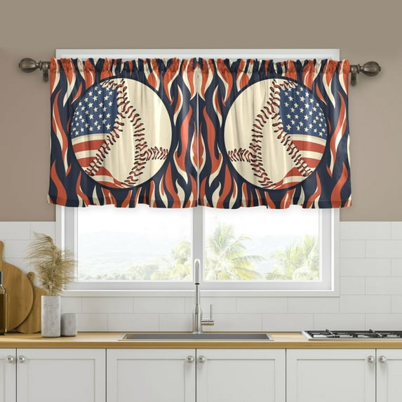 Yayeee Kitchen Curtains Tier Set of 2 Light Filtering 57"x24" Over Sink Window Panels, Baseball Pattern