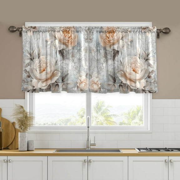 Yayeee Kitchen Curtains Set of 2 Light Filtering 57"x24" Over Sink Window Panels, Beautiful Floral