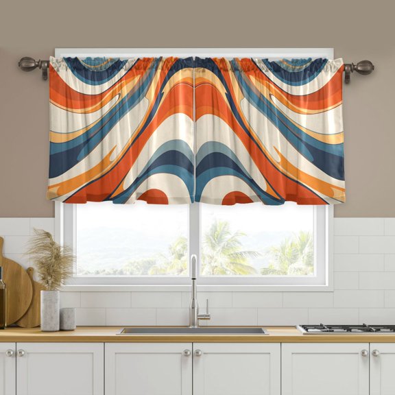Yayeee Kitchen Curtains Tier Set of 2 Light Filtering 57"x24" Over Sink Window Panels, Beige Abstract Wavy