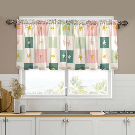 Yayeee Kitchen Curtains Tier Set of 2 Light Filtering 57"x24" Over Sink Window Panels, Beige Abstract