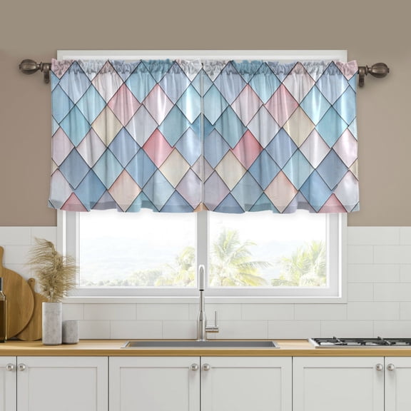 Yayeee Kitchen Curtains Tier Set of 2 Light Filtering 57"x24" Over Sink Window Panels, Beige Art Pattern