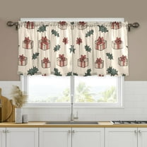 Yayeee Kitchen Curtains Set of 2 Light Filtering 57"x24" Over Sink Window Panels, Beige Christmas Gift Pattern