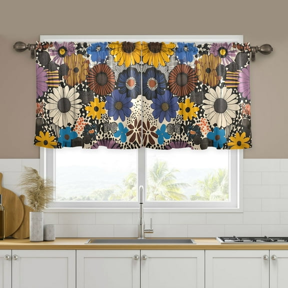 Yayeee Kitchen Curtains Tier Set of 2 Light Filtering 57"x24" Over Sink Window Panels, Beige Flowers