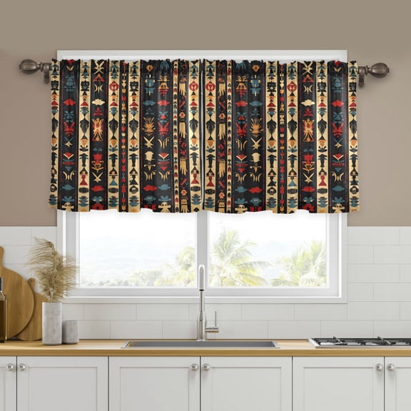 Yayeee Kitchen Curtains Tier Set of 2 Light Filtering 57"x24" Over Sink Window Panels, Beige Geometric