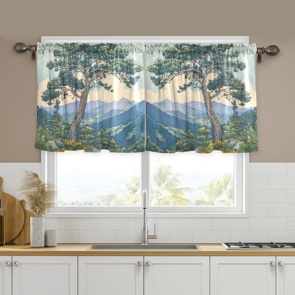 Yayeee Kitchen Curtains Tier Set of 2 Light Filtering 57"x24" Over Sink Window Panels, Beige Mountain