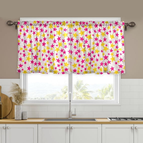 Yayeee Kitchen Curtains Tier Set of 2 Light Filtering 57"x24" Over Sink Window Panels, Beige Stars