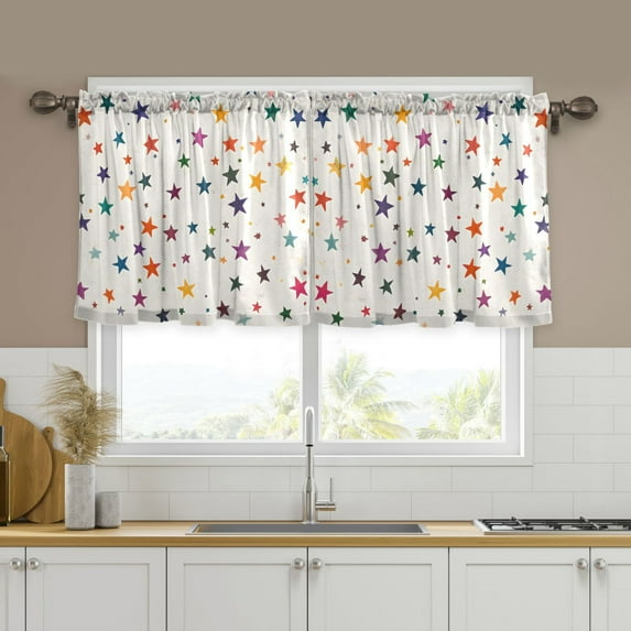 Yayeee Kitchen Curtains Tier Set of 2 Light Filtering 57"x24" Over Sink Window Panels, Beige Stars