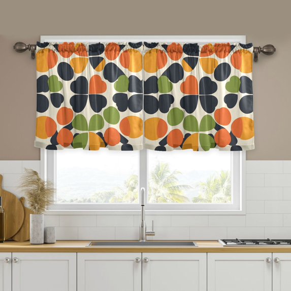Yayeee Kitchen Curtains Tier Set of 2 Light Filtering 57"x24" Over Sink Window Panels, Black Clover Pattern