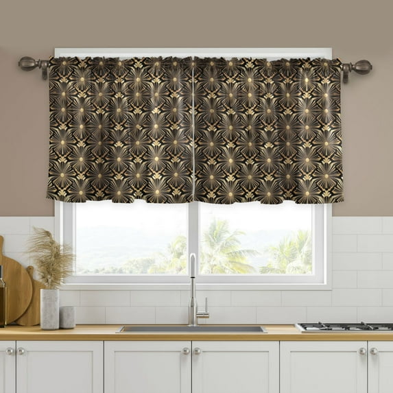 Yayeee Kitchen Curtains Tier Set of 2 Light Filtering 57"x24" Over Sink Window Panels, Black Floral Pattern
