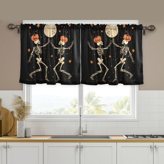Yayeee Kitchen Curtains Tier Set of 2 Light Filtering 57"x24" Over Sink Window Panels, Black Halloween Dancing