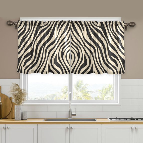 Yayeee Kitchen Curtains Tier Set of 2 Light Filtering 57"x24" Over Sink Window Panels, Black Lines