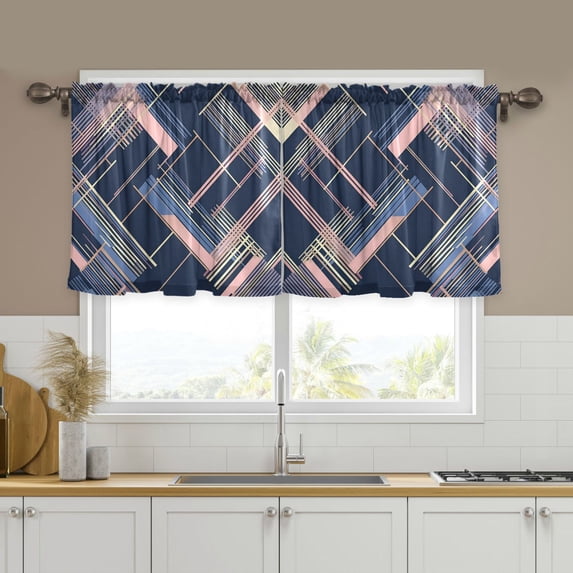 Yayeee Kitchen Curtains Tier Set of 2 Light Filtering 57"x24" Over Sink Window Panels, Black Stripes