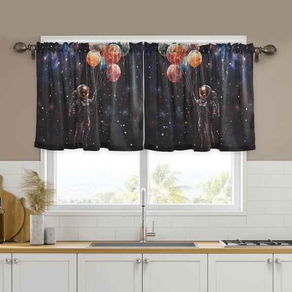 Yayeee Kitchen Curtains Tier Set of 2 Light Filtering 57"x24" Over Sink Window Panels, Black Watercolor Space