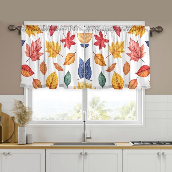 Yayeee Kitchen Curtains Tier Set of 2 Light Filtering 57"x24" Over Sink Window Panels, Blue Leaves