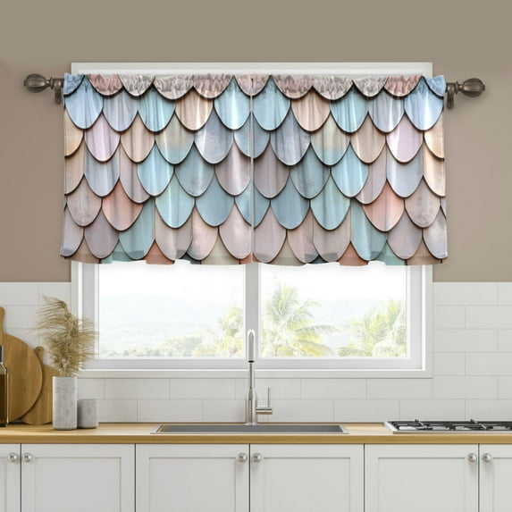 Yayeee Kitchen Curtains Set of 2 Light Filtering 57"x24" Over Sink Window Panels, Blue Shimmering Pattern