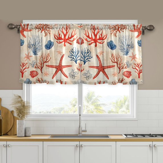 Yayeee Kitchen Curtains Set of 2 Light Filtering 57"x24" Over Sink Window Panels, Blue Starfish