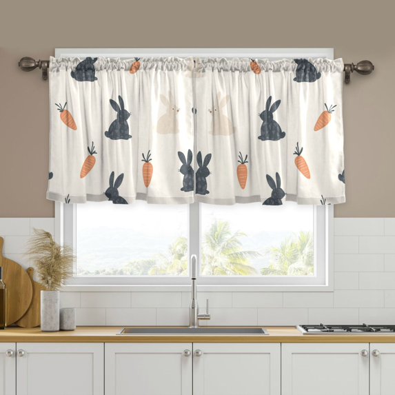 Yayeee Kitchen Curtains Set of 2 Light Filtering 57"x24" Over Sink Window Panels, Bunnies and Carrots