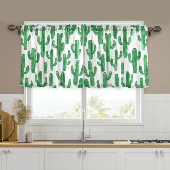 Yayeee Kitchen Curtains Tier Set of 2 Light Filtering 57"x24" Over Sink Window Panels, Cactus Pattern