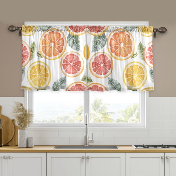 Yayeee Kitchen Curtains Tier Set of 2 Light Filtering 57"x24" Over Sink Window Panels, Candy Grapefruit Slices
