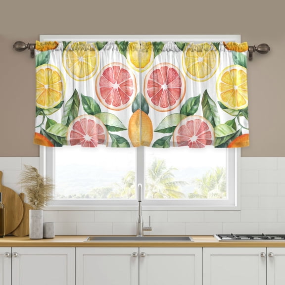 Yayeee Kitchen Curtains Tier Set of 2 Light Filtering 57"x24" Over Sink Window Panels, Candy Grapefruit