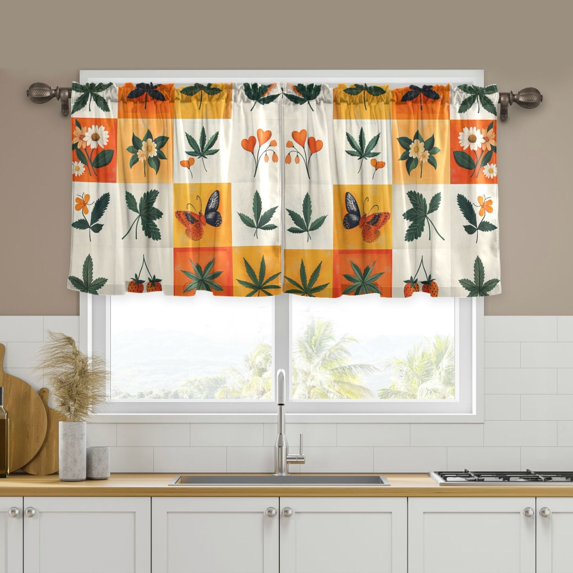 Yayeee Kitchen Curtains Tier Set of 2 Light Filtering 57"x24" Over Sink Window Panels, Cartoon Plants