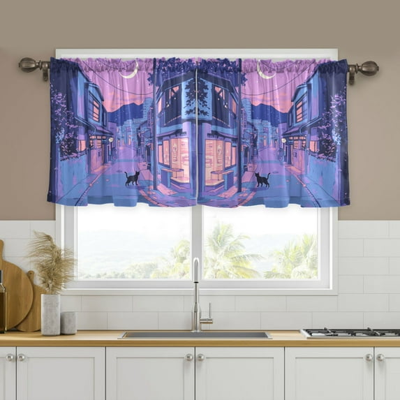Yayeee Kitchen Curtains Tier Set of 2 Light Filtering 57"x24" Over Sink Window Panels, Cat Walking in Street
